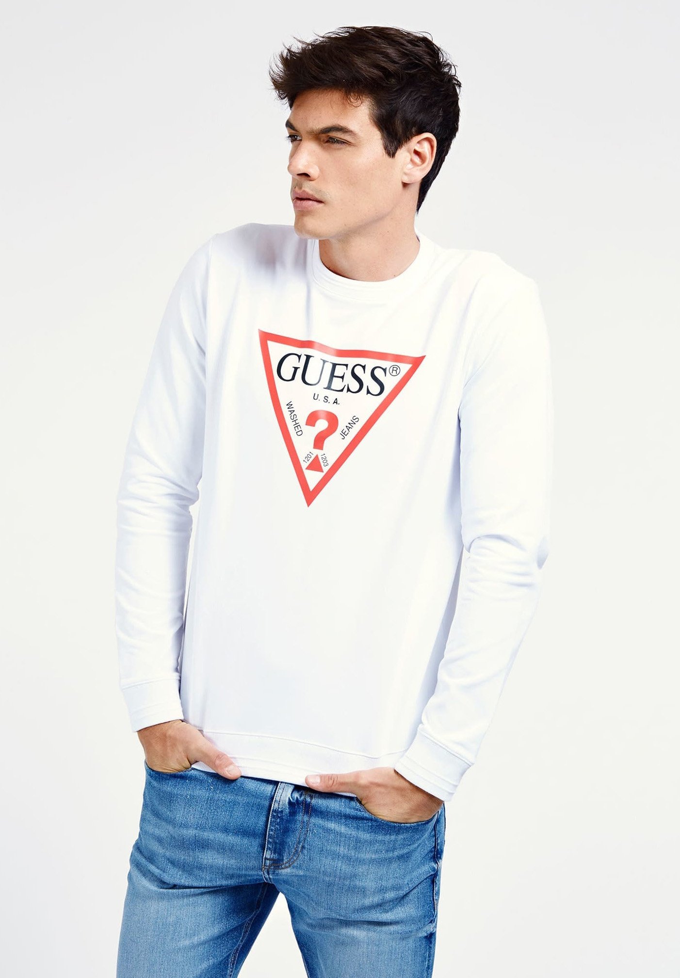 Guess MIT LOGODREIECK - Sudadera - weiß/blanco - Zalando.es
