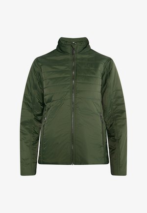 Zaļš pirmsādas žakets ar augstu apkakli. Iekļauj iešūtas kabatas, kviltēto rakstu uz krūtīm un gludu apdari uz piedurknēm.