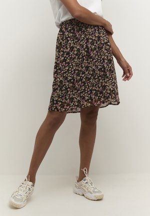 A-line skirt - black -pink sand flower print