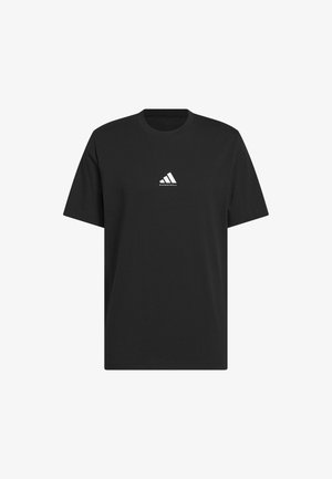 Black cotton t-shirt with short sleeves and a crew neckline. Features a white Adidas logo on the chest. Simple, relaxed fit.