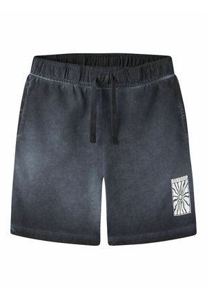 Mørkegrå casual shorts med elastisk talje og snøre, med hvid Sundrop-logo med solstråledesign på venstre ben.