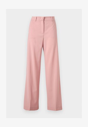 Ροζ παντελόνι με ψηλή μέση και φαρδύ πόδι, με θηλιές για ζώνη και κρυφό μπροστινό κούμπωμα, απεικονίζεται πάνω σε απλό φόντο.