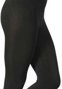 Leggings neri realizzati in un materiale morbido e elastico con un design aderente. Nessun motivo o dettaglio visibile, caratterizzati da un colore uniforme in tutto il capo.
