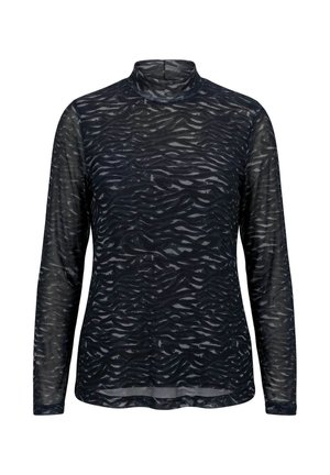 Ulla Popken, ZEBRA PRINT LAYERED MESH LONG SLEEVE TURTLENECK TEE - Bluse - black