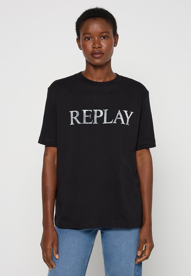 Replay T-shirt print zwart
