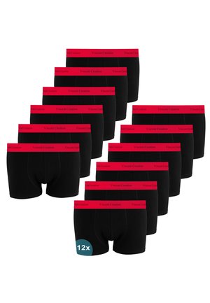 Twelve pairs of black boxer briefs with red waistbands, each waistband labeled "Vincent Creation" in red text.