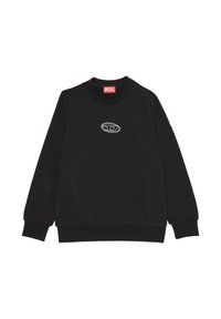 Felpa nera realizzata in morbido tessuto, caratterizzata da un collo tondo e maniche lunghe. Decorata con un logo bianco sul petto.