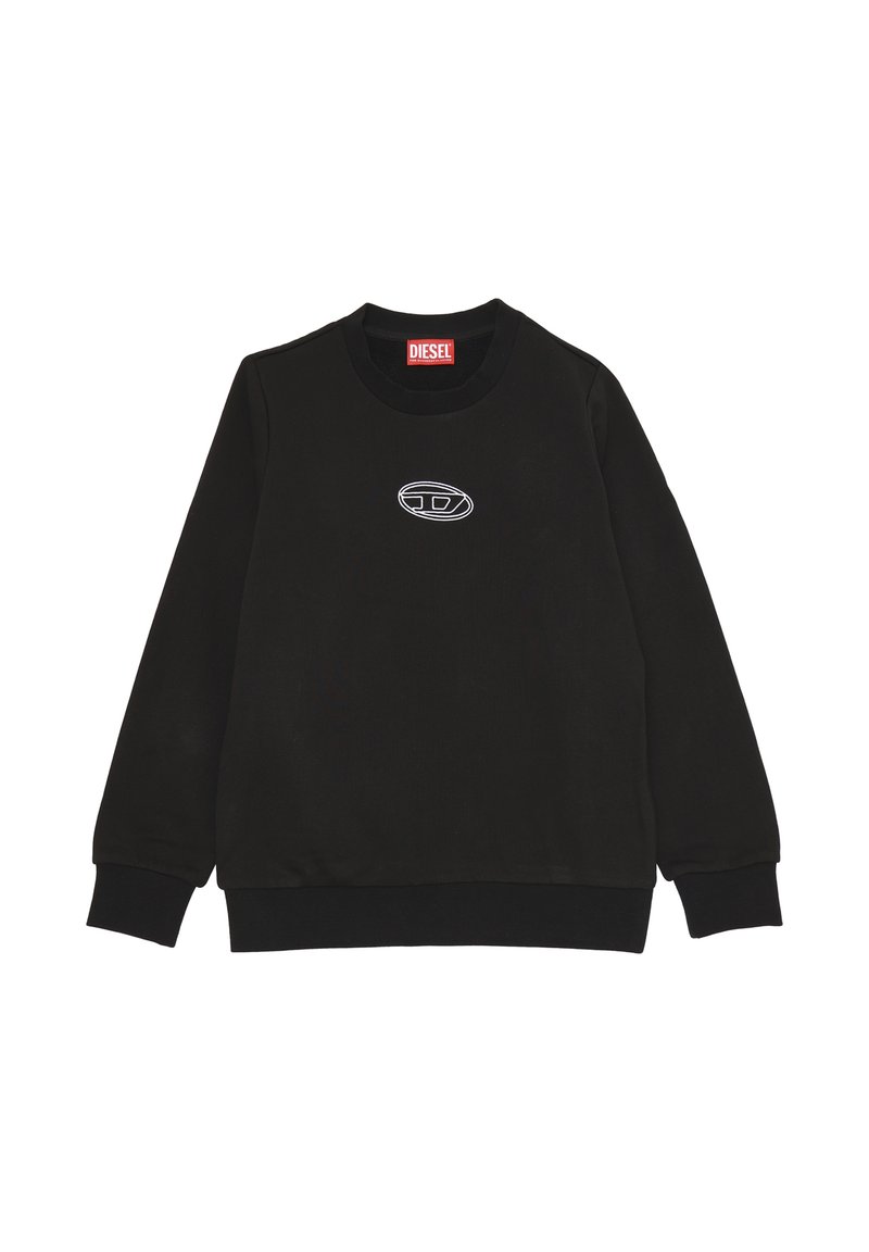 Felpa nera realizzata in morbido tessuto, caratterizzata da un collo tondo e maniche lunghe. Decorata con un logo bianco sul petto.