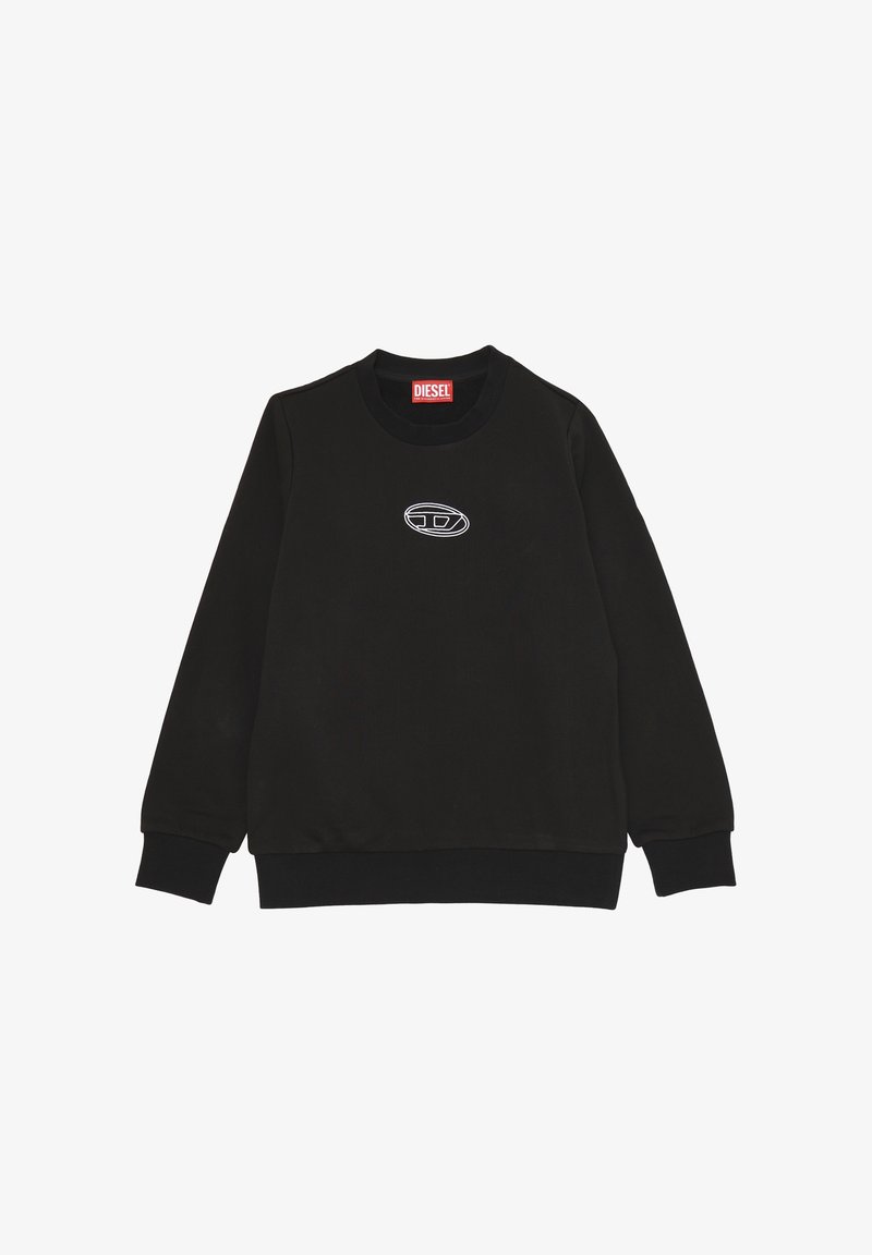 Felpa nera realizzata in morbido tessuto, caratterizzata da un collo tondo e maniche lunghe. Decorata con un logo bianco sul petto.