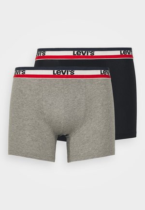 Dois pares de boxers Levi's: um cinza com uma banda colorida na cintura, o outro preto com um design de banda semelhante. Mistura de algodão.