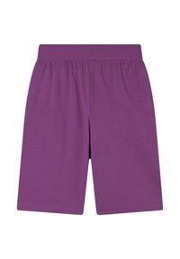 Pantalones cortos morados de tela suave. Cuentan con una cintura elástica. El diseño es liso, sin patrones ni acentos adicionales.