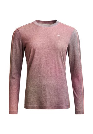 Langärmliges Shirt in Farbverläufen von Pink und Grau, mit Rundhalsausschnitt, minimalem Branding und kontrastierenden Seitennähten. Weicher, strukturierter Stoff.