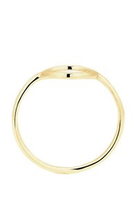 Goldring mit einem glatten, gedrehten Design. Hergestellt aus poliertem Metall, hat er eine abgerundete Form und eine nahtlose Oberfläche für ein elegantes Aussehen.