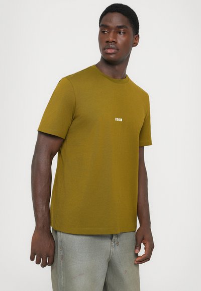 Olive green t-shirt featuring a crew neck, short sleeves, and a small white logo on the chest. Made from soft, lightweight cotton material.