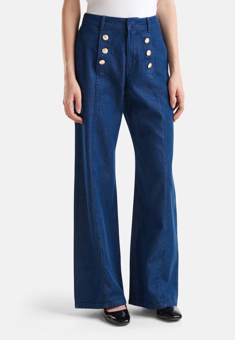 United Colors of Benetton BUTTON FRONT WIDE LEG - Jeans a zampa - blue