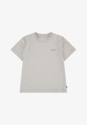 Svetlo siva majica s kratkimi rokavi iz bombaža, z majhnim rjavim logotipom Levi's na prsih. Enostavna zasnova z okroglim ovratnikom in ravnim robom.