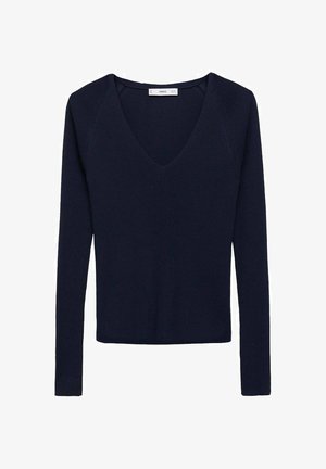 Námornícky dlhý rukáv s rebrovanou textúrou, dizajnom do V a priliehavým strihom. Obsahuje raglánové rukávy a žiadne viditeľné kovanie.