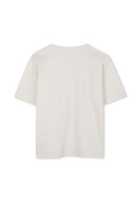 Korte mouwen, ronde hals t-shirt in een lichte beige kleur. Gemaakt van zachte katoen met een gladde textuur en een eenvoudig, ongecompliceerd ontwerp.