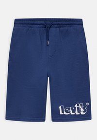 Námořnické modré bavlněné šortky s elastickým pasem, šňůrkou na stažení, bočními kapsami a bílým logem Levi's na dolní části levé nohy.