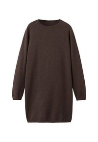 Vestido de suéter marrón con mangas largas, escote redondo y corte holgado. Confeccionado en un tejido de punto texturizado para mayor comodidad.
