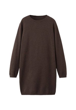 Vestido de suéter marrón con mangas largas, escote redondo y corte holgado. Confeccionado en un tejido de punto texturizado para mayor comodidad.
