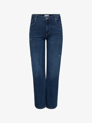 Ravne temno modre kavbojke iz jeansa z rahlimi obrabljenimi detajli in sprednjimi žepi.