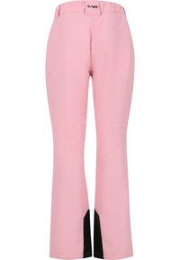 Rosa skidbyxor i ett glatt, vattenavvisande material. Har en svart accent i botten och ett midjeband med varumärkets logga.