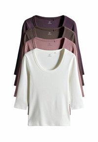 Viis pikkade varrukatega särkide komplekt erinevates toonides: valge, mauve, helesinine pruun, tume pruun ja ploom. Pehme ribakujuline tekstuur ja ümar kaelus.