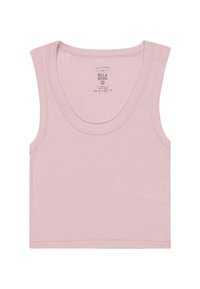 Top in cotone rosa a costine con scollatura rotonda e spalline larghe. Stile casual, con etichetta sul retro, realizzato in morbido materiale di cotone.