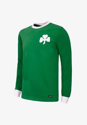 Groene longsleeve shirt van katoen met een witte kraag en manchetten, voorzien van een wit klavertje vier logo op de borst.