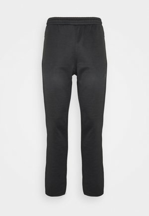 Pantaloni jogger neri realizzati in tessuto morbido, con vita elastica e gambe dritte; senza motivi visibili o dettagli in metallo.