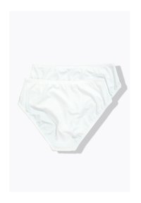 Witte zwem bikini slipjes van glad materiaal, met een high-waisted ontwerp en elastische taillebanden voor een comfortabele pasvorm. Verpakking van twee.