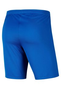 Blå atletiska shorts med ett smidigt, stretchigt tyg, elastisk midja och en figurnära design utan fickor eller dekorationer.