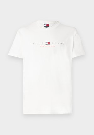 Bijela pamučna majica s natpisom "TOMMY JEANS" i "NEW YORK CITY" u crnom i crvenom tekstu, s malim logotipom centriranim ispod.