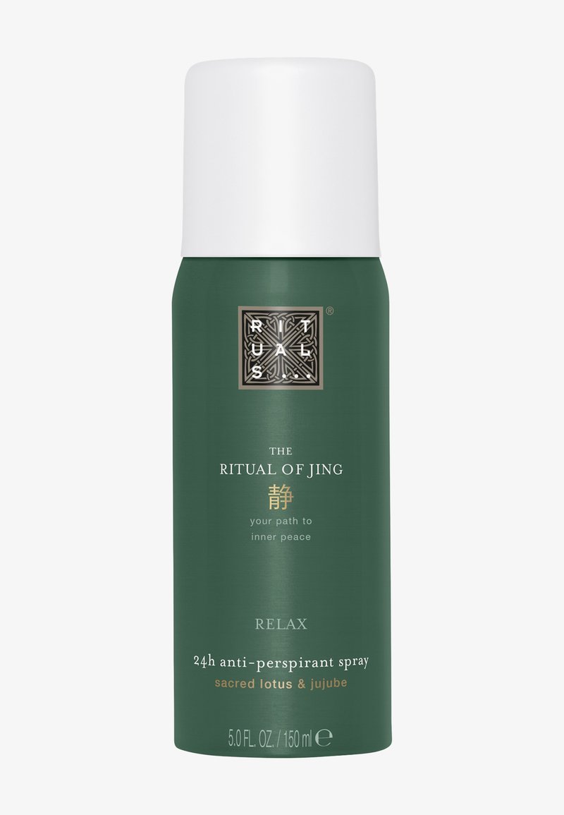 Zielony spray antyperspiracyjny w puszce z białą nakrętką. Na etykiecie znajduje się tekst "Rytuał Jing" oraz składniki "sacra lotosu i jujube".