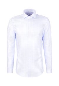 Lange mouwen overhemd met knopen in een lichtblauw en wit ruitpatroon. Gemaakt van katoen met een gestructureerde kraag en een afgeronde zoom.