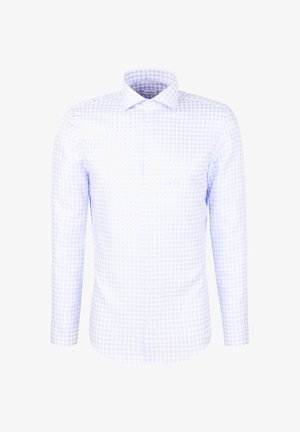 Lange mouwen overhemd met knopen in een lichtblauw en wit ruitpatroon. Gemaakt van katoen met een gestructureerde kraag en een afgeronde zoom.