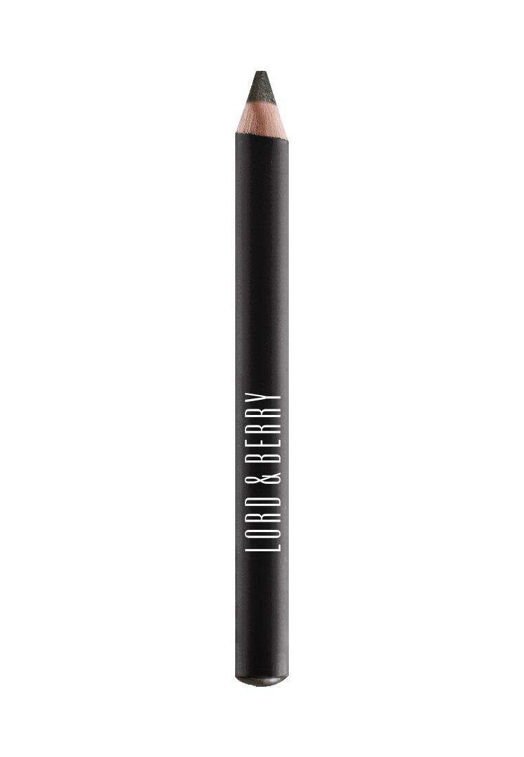 Schwarzer Eyelinerstift mit einer angespitzten Spitze. Mit weißem Markennamen "LORD & BERRY". Glatte, matte Oberfläche.