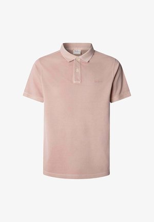 Polo in cotone rosa chiaro, con colletto, patta con due bottoni e logo ricamato sul petto. Maniche corte.