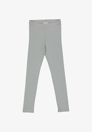 Leggings grigio chiaro realizzati in tessuto elasticizzato con una trama testurizzata. Progettati con un waistband elastico e una silhouette aderente.