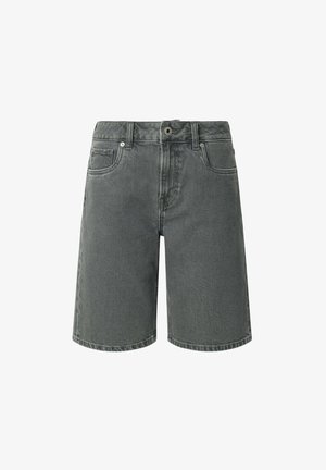 Šedé džínsové šortky s voľným strihom, so zapínaním na gombík a zips, piatimi vreckami a prešitým lemom.