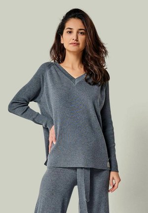 YOU LOOK PERFECT DORINA - MERINO WOLLE V-PULLOVER - Pyjama top - anthrazit