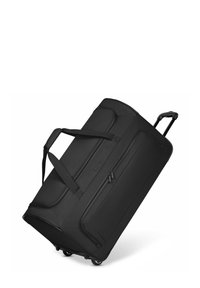 Sac de sport à roulettes noir avec un tissu texturé, des poignées doubles, des poches zippées et une structure robuste pour un transport facile.