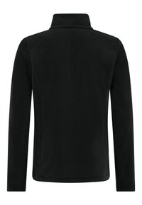 Black long-sleeve fleece jacket with a high collar, shown from the back, featuring a simple and smooth texture.