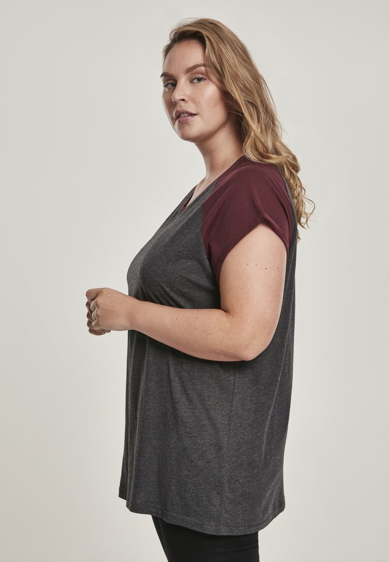 Damen T-Shirts | Urban Classics CONTRAST RAGLAN T-Shirt print charcoal/redwine/dunkelgrau - TH10514 Damen T-Shirts | Urban Classics CONTRAST RAGLAN T-Shirt print charcoal/redwine/dunkelgrau - TH10514