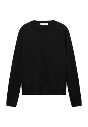 Black long-sleeve sweater made of soft material with a round neck and ribbed cuffs, featuring a simple and straight cut design.