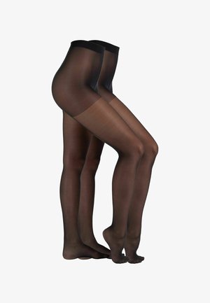 Schwarze, transparente Strumpfhosen mit glatter Textur, nahtlosem Design und elastischem Bündchen, die eine halbdurchsichtige Optik aufweisen.