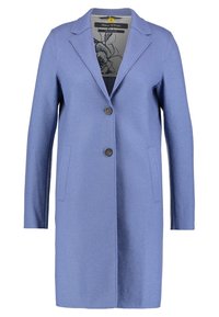 Lyseblå knælang uldfrakke med notch krave, to forreste knapper og sidelommer, unisex stil fra Marc O'Polo.