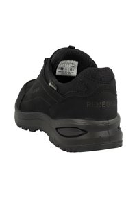 Svart fjellsko med en glatt syntetisk overdel, teksturerte stoffdetaljer, polstret såle og forsterket hæl. Har Gore-Tex-merke.