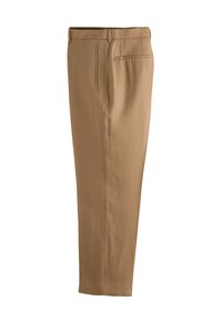 Pantalon beige avec une coupe droite, doté de poches latérales et d'une poche passepoilée à l'arrière. Fabriqué dans un tissu léger et doux.